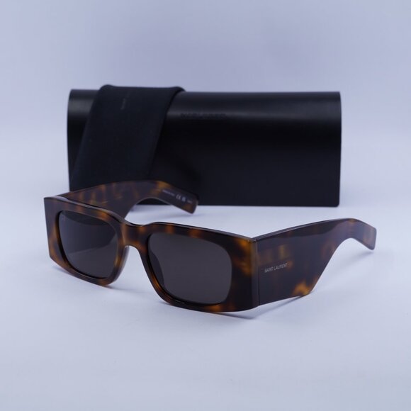 Saint Laurent SL654 003 Sunglasses Havana Square Frame, Black Lenses